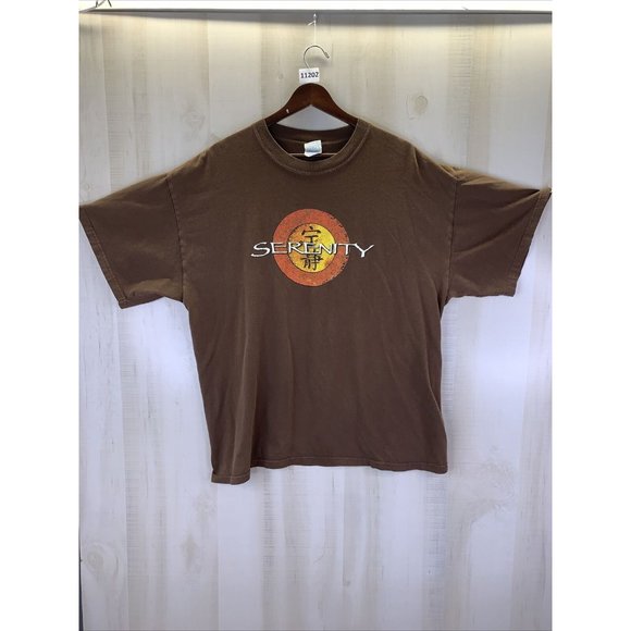 Y2K Brown “Serenity” Distressed Graphic T Shirt Mens Womens XL-11202 - Picture 7 of 9